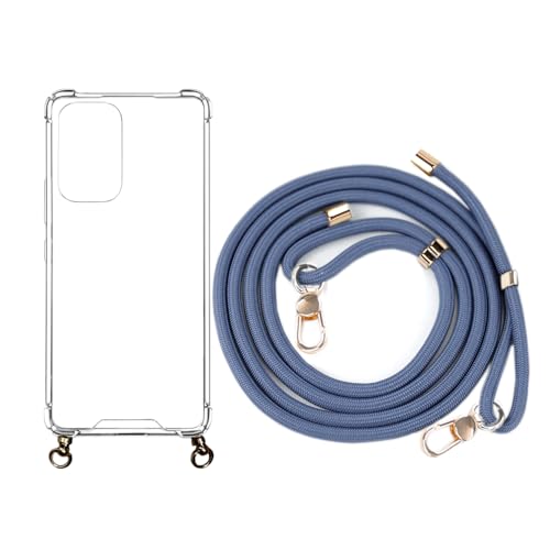 ノーブランド品 代替品 スマホショルダー 紐 ストラップ付き 互換品 スマホケース GalaxyA53用 5G カバー (SC-53C / SCG15) クリア (GalaxyA53互換品, ネイビーブルー)