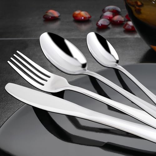 KitchenBoss Besteck Set 4 Personen: Besteckset 20 Teilig, Cutlery Set, Edelstahl Besteck, Essbesteck, Spülmaschinenfest Silber