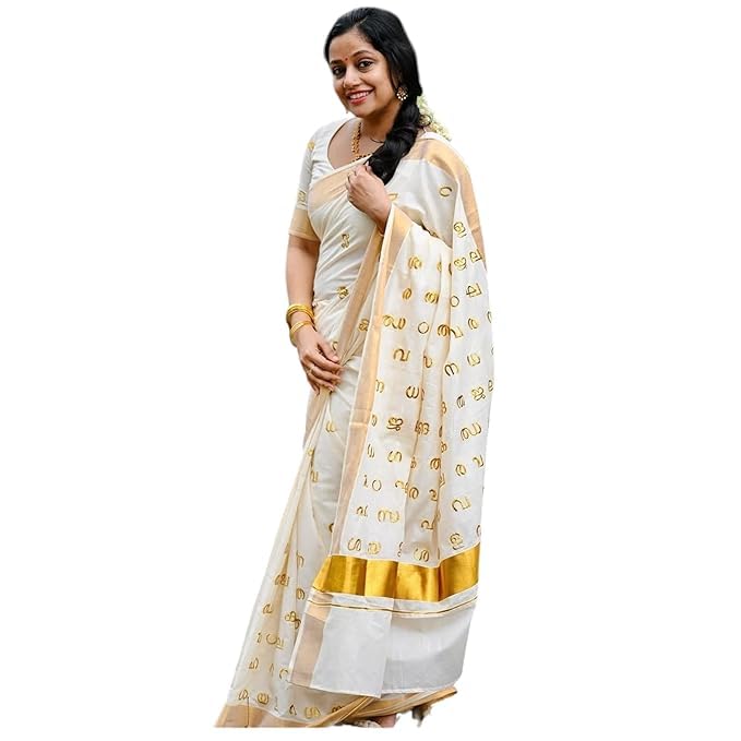 Kerala Kasavu Saree for Women – Traditional Onam Saree with Gold Zari Border & malayalam alphabets Motif Design | Festive Kerala Cotton Kasavu Saree-image-41