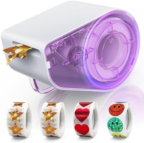 Manual Sticker Dispenser for Rolls of Stickers with 1520Pcs 1Inch Gold Star,Red Heart,Smiley Face Stickers for Kids Reward,Behavior Chart,School Classroom Student Teacher Supplies Gift(Purple)