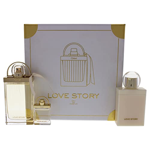 Chloe Love Story 2.5oz EDP Spray, 7.5ml EDP Spray, 3.4oz Perfumed Body Lotion Women 3 Pc Gift Set