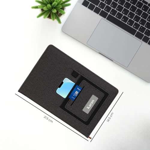 Image of Giftana Personalized Diary with Name, Customized Jute Pocket Notebook Diary For Office Use With Mobile & Card Holder Or Pen Loop Organiser Diaries, Personalised Diwali Corporate Gifts for Employee (Black)