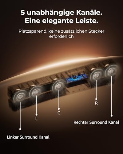 ULTIMEA 5.1ch Soundbar mit Dolby Atmos, VoiceMX, BassMX, APP, Heimkino 4D Surround Sound System, 340W Soundbar für TV Geräte mit Subwoofer, Bluetooth® 5.4, Poseidon M60 Boom