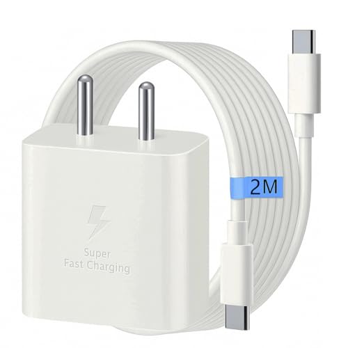 Image of RDG Sam Sung Original 45W Super Fast Cellular Phone Charger Combo with 2M USB-C to C Cable | PD 3.0 | Compatible with S24 Ultra /S23 /S22 /Note 20 Ultra /Z Fold 5 /Flip 5 /A73 /M53 & More (White)