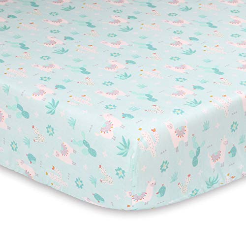 The Peanutshelld Little Llama Fitted Crib Sheet for Baby Boys or Baby Girls, Mint