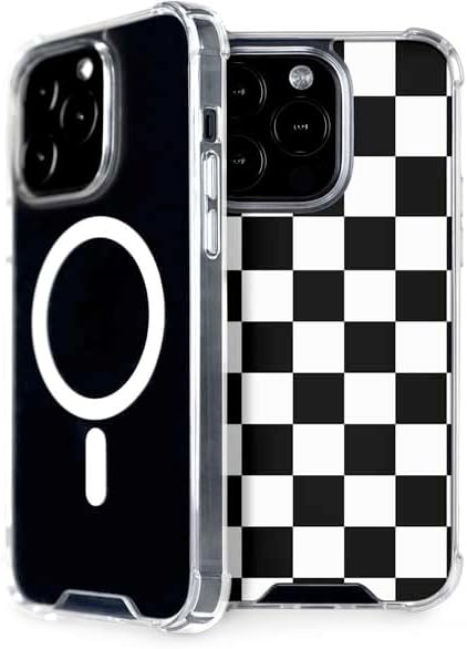 Skinit Phone Case Compatible with MagSafe iPhone 15 Pro - Black and White Checkered Design