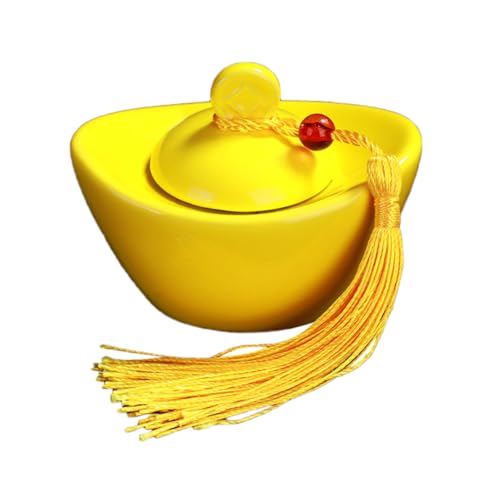 TOPPERFUN Vintage Ceramic Tea Canister Porcelain Tea Jar Golden Ingot Design for Travel and Home Use