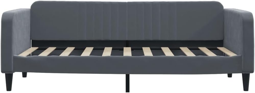 Day Bed Without Mattress Dark Gray Velvet Upholstery 39.4"x74.8" Sturdy Metal Frame Platform Bed with Slatted Foundation for Bedroom or Living Room Modern Minimalist Furniture