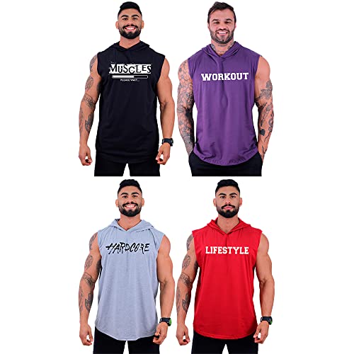 Kit 4 Regatas Machão Com Touca Longline Masculina MXD Conceito Cores Lisas Academia Treino Musculaçã
