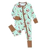TIBAOKIDS Cozy Seals Print Bamboo Fiber Baby Romper with 2 Way Zipper and Flip Foot Cuffs Long Sleeve Romper for Boys and Girls (MintGreen, 18-24 Months)