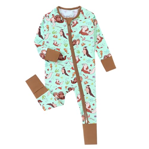 TIBAOKIDS Cozy Seals Print Bamboo Fiber Baby Romper with 2 W