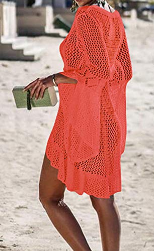 Wander Agio Beach Tops Sexy Floral Cover Dresses Bikini Cover-ups Net Hollow Out Orange