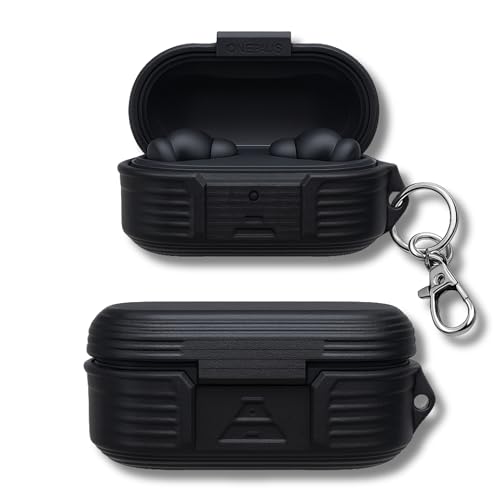 Image of THIRD DIMENSION Hard Case Cover Made for ONEPLUS NORD 2R Earbuds - with Built-in Lock, LED Indicator Cutout, Shockproof Exoskeleton Design with Hook (Black, OnePLus Nord Buds 2R)