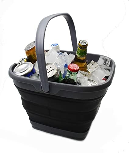 SAMMART 10L (2.6 gallon) Collapsible Rectangular Handy Basket / Bucket (Grey/Black, 1)