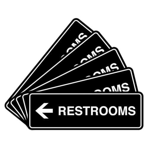 Signs ByLITA Standard Restroom (Left Arrow) Sign (Black) - Medium (5 Pack)