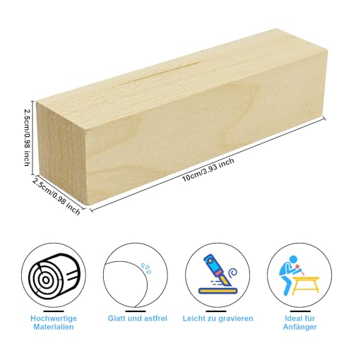 Foto von Favengo 12 Stk Schnitzholz Natürlich Lindenholz Rohlinge Balsaholz zum Schnitzen Holzblöcke Unbehandelt Schnitzblock Basswood Carving Blocks für kinder Erwachsene DIY Schnitzen（10*2.5*2.5cm）