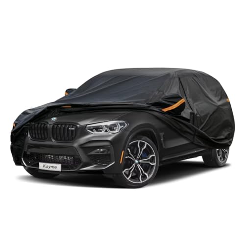 Kayme SUV Car Cover Fit for BMW X3 (2010-2025) Automobiles All Weather Waterproof, Outdoor Cover Sun Rain Protection, with Lock and Zipper Door.Black