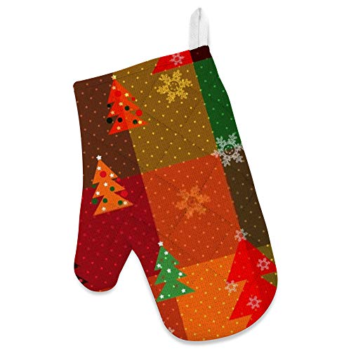 Goryj Womens Kitchen Apron Oven Mitt Glove And Pot Holder Set ﻿Patchwork Christmas Pattern Waterproof Heat Insulation For Baking Cooking Bbq #TOP1