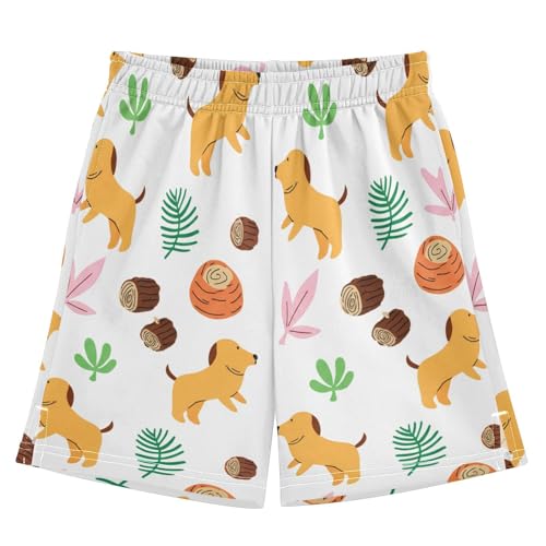 Playful Dogs Athletic Shorts with Zipper Pockets, Youth Boys Athletic Running Shorts for Summer