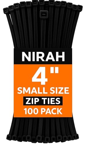4 inch Small Zip Ties Black – 18 LB Strength, UV-Resistant, Self-Locking Nylon PA66 Small Cable Ties, Mini Zip Ties for Electronics, Wire Management, Office, Garden, Craft & Decorations by Nirah