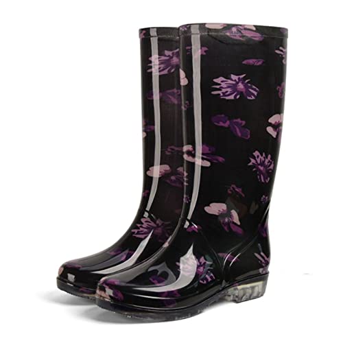 QIANGG Dames bedrukte regenlaarzen, medio kalf tuinlaarzen, outdoor waterdichte lichtgewicht waterlaarzen, B-(US) 8 (UK) 7 (EU) 41 (JP) 25.5