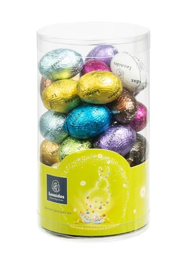 Leonidas Easter Mini Eggs Cello Tube with 35 Mini Easter Eggs – Belgian Assorted Milk, Dark & White Chocolate Mini Eggs with Praline, Ganache & Caramel Fillings