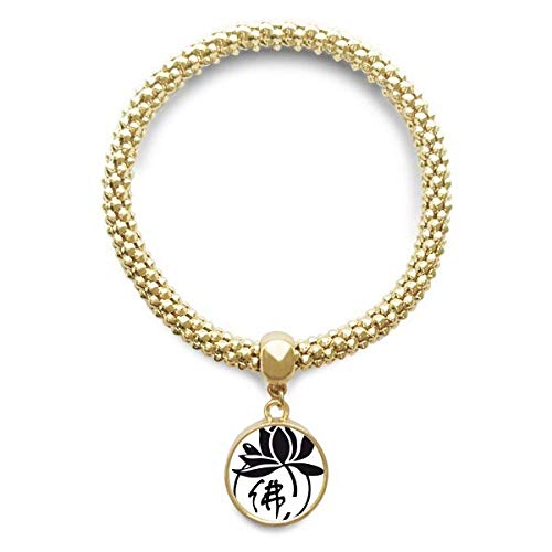 Bracelet lotus bouddhisme en chaîne dorée et pendentif rond élégant pour femme