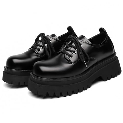 Men's Black Chunky Platform Oxfords Round Toe Soft Bottom Oxford Shoes Casual Business Dress Shoes