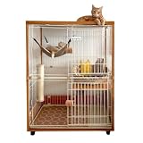 【公式】 ieneko 猫 ケージ 2段 キャットケージ 木製｜大型｜ワイド｜幅広｜無垢材｜幅96×奥行58×高さ127cm｜ハンモック・キャスター付き｜ストレスフリー設計｜猫砂飛散防止｜スライドドア｜子猫・大型猫・多頭飼い対応（ナチュラル）