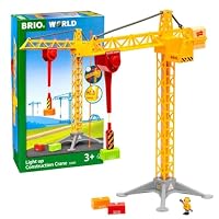 BRIO World 33835 Construction Crane with Lights 5 Pieces – Wooden Railway Accessory with Interactive Crane Action, Kids Age 3+
