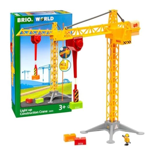 Brio 33835 Construction Crane with Lights | Wooden Toy Train Set for Kids Age 3 and Up