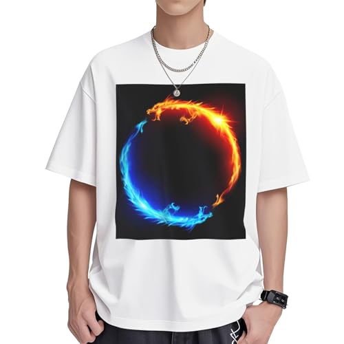 T-shirt dragons pour femme en coton imprimé coupe ample et col rond