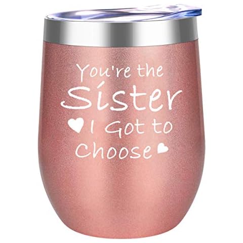 DOERDO You're The Sister I Got to Choose-Gifts for Soul Sister,Best Friend,Women,Bestie,Unique Gift for Birthday,Anniversary,Wedding -Insulated Wine Tumbler Cup with Lid(12oz,Rose Gold) Cover