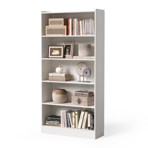 Estantería independiente de madera de 6 niveles, organizador abierto grande con estantes cerrados, ideal para dormitorio, sala de estar u oficina, estilo granja en acabado gris.