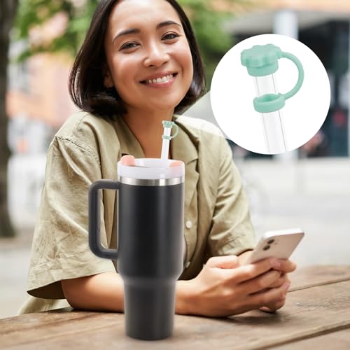 Image of HINZIC 3 Sets Spill Stoppers for 40oz Stanley Quencher H2.0, Purple Yellow Green Straw Cover Cap 10mm, Square Leak Proof Lid and Round Lid Spill Plug, Drinking Accessories
