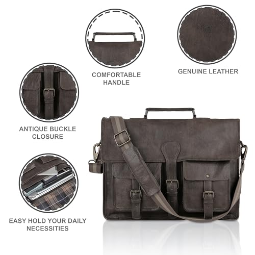 Image of Leather briefcase 18 inch laptop messenger bag for men and women best satchel office bag