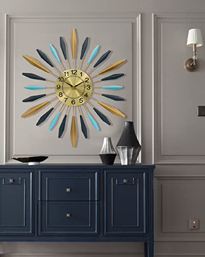 G-Leaf 24 In Large Wall Clock For Living Room Decor, Mid Century Big Wall Clock Silent Battery Operated, Modern Wall Clock For Living Room, Bedroom, Dining Room, Office #TOP7