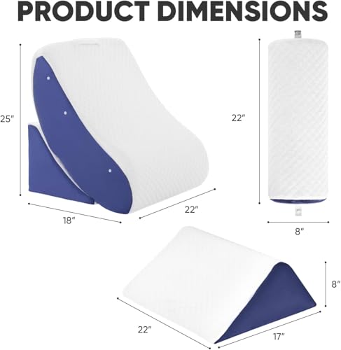Image of OAISZ 4 PCS Wedge Pillow Set for After Surgery, Memory Foam Orthopedic Bed Wedge Pillow Set, Adjustable Bed for Sleeping, Acid Reflux Relief, Post Surgery Recovery, Back Support, Leg Elevation, Blue