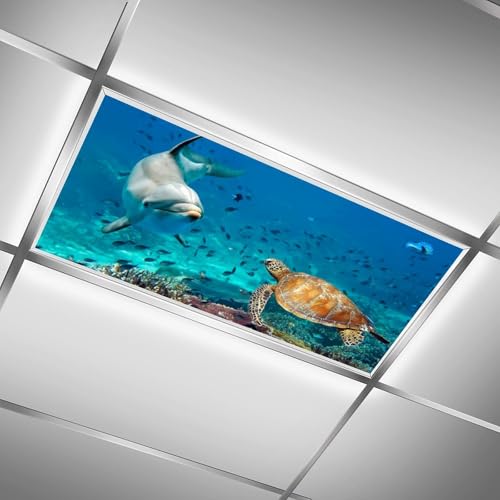 Image of 2pcs Marine Animals Fluorescent Light Covers for Ceiling Lights Classroom, Magnetic Light Filters for Office, Hospitals, Home 4 X 2 Feet