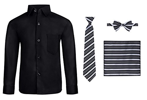 S.H. Churchill & Co. Boy's 4 Piece Dress Shirt Set with Long Tie, Bow Tie and Hanky