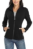 WUDODO Womens Stand Collar Jacket Full Zip Up Slim Fit Running Jackets (Black, X-Small)