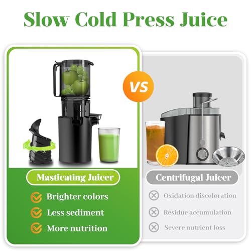 Cold Press Juicer, 5.4" Wide Feed Chute Juicers with 350w Power Motor, Slow Masticating Juicer Machine with High Juice Yield for Whole Vegetables & Fruits, Easy to Clean, Grey(pro) - Image 6