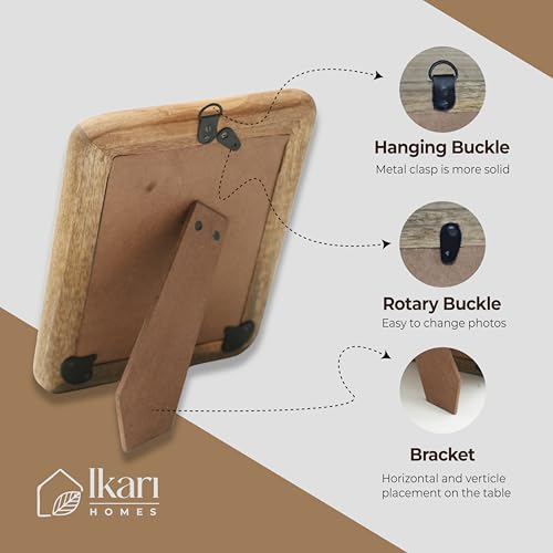 Image of Ikari Homes Wooden Rectangular Photo Frame,Handcrafted Boho Design, Antique Finish,Set With High Definition Glass,Photo Frames For Table & Wall Mount,Home & Office Decor - 5 X 7 Inches