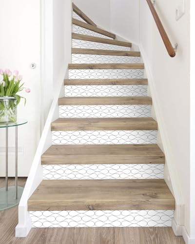FLFK Stair Riser Decals,Modern Grid Vinyl Sticker for Stairs Decoration,14Pcs 39.3"X7.08" — view 2