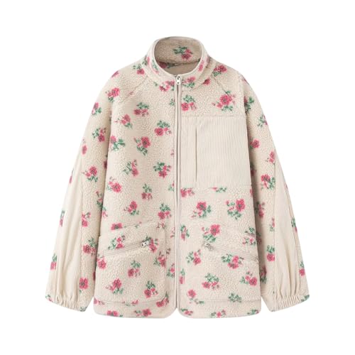 Veste Polaire Femme Floral à manches longues et blouson chaud en maille Sherpa