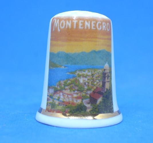 Porcelain China Thimble - Montenegro Travel Poster - Display Box Included