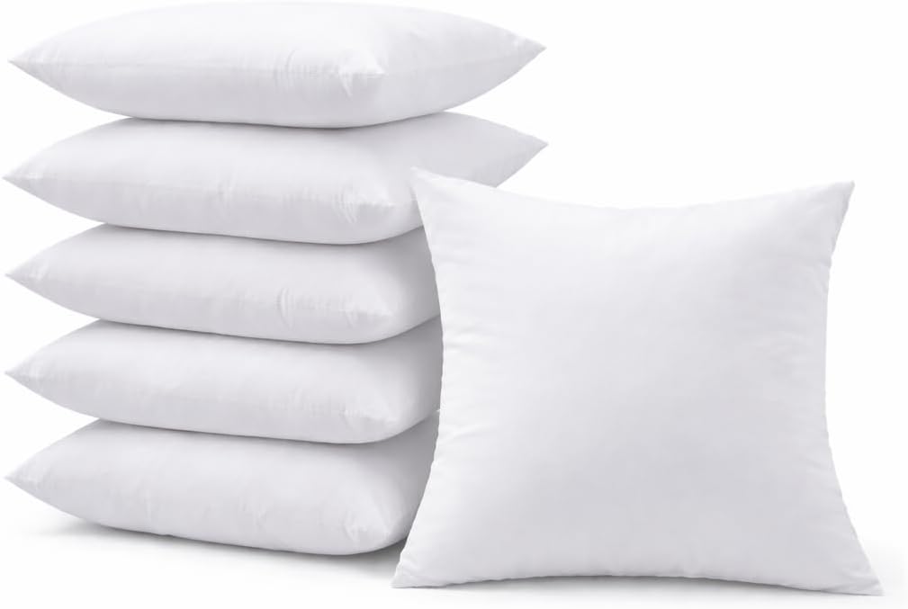 18 x 18 Inch Throw Pillow Inserts – Set of 6 Square Cushions with Polyester Fill for Decorative Pillow Covers