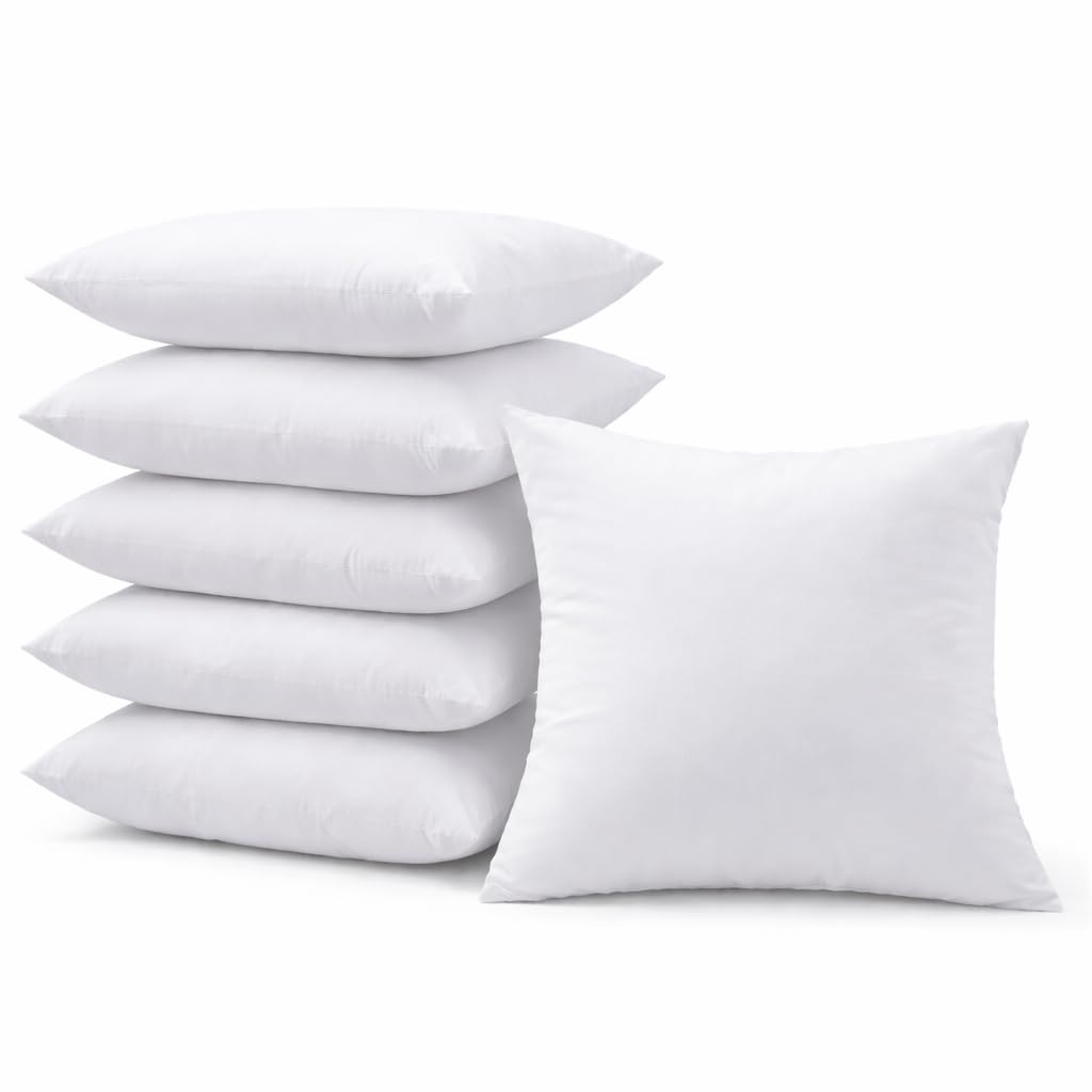 18 x 18 Inch Throw Pillow Inserts – Set of 6 Square Cushions with Polyester Fill for Decorative Pillow Covers