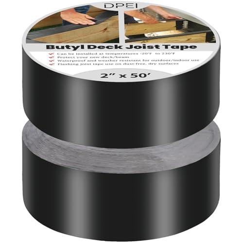 DPEI 2" x 50' Deck Joist Tape (2-Pack) - Butyl Flashing Tape for Decking, Stringer &amp; Beam Protection - Waterproof Sealant Tape