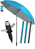4smile Sonnenschirm Strand SunnyJoy Ø 200 cm, 3-IN-1 Set - UPF 50+ Strandschirm + Sonnenschirm Schutzhülle + Bodenhülse - Strandschirm windfest stabil, Sonnenschutz Strand, Gartenschirm, Blau